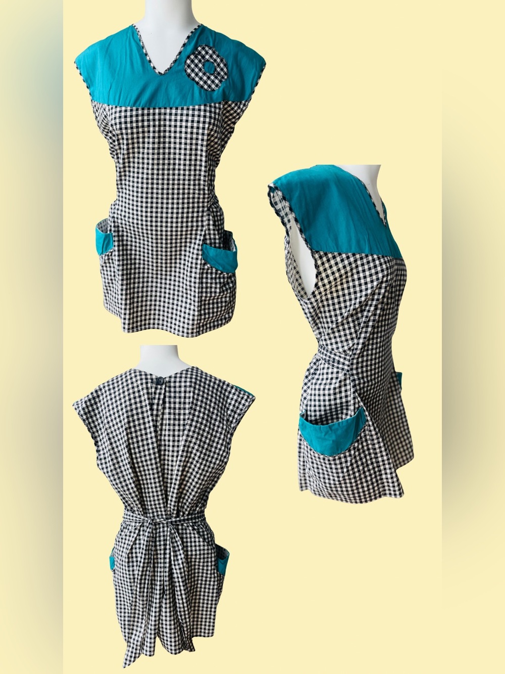 Retro Black & White Gingham Girl Apron